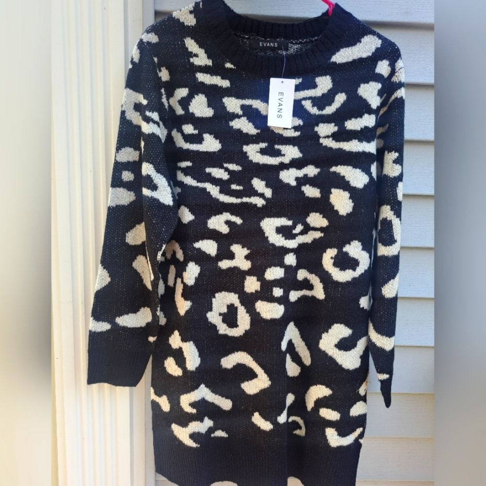 Evans Plus Womens Leopard Print Long Pullover Sweater Sz14 New